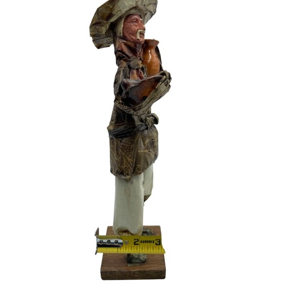 Vintage Mexican Paper Mache Folk Art Figure Of Man With Pottery On Wooden Base - Picture 16 of 16